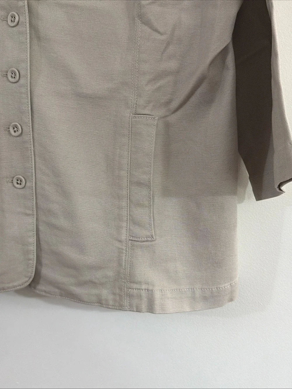 Eileen Fisher XL Muslin Notch Collar Jacket Khaki Beige Blazer Organic Cotton
